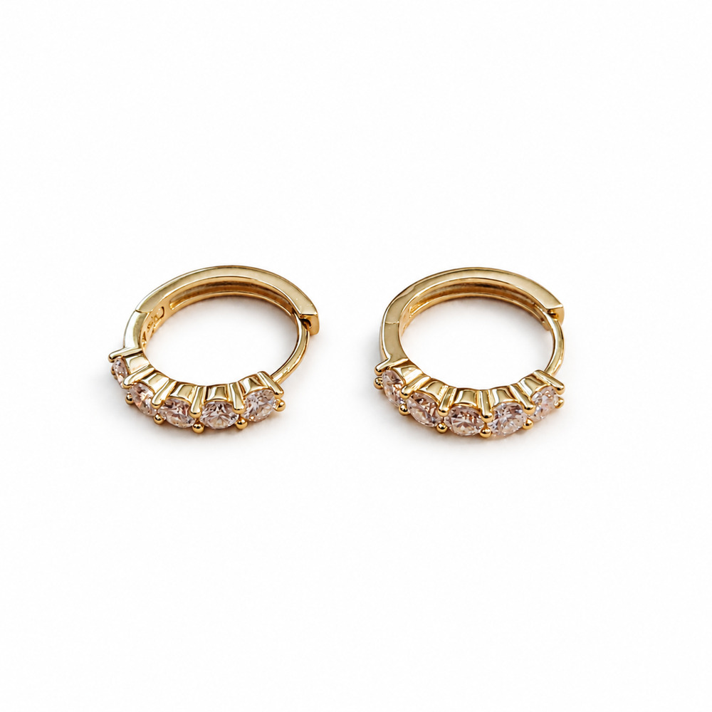 3mm Round Moissanite Huggie Earrings - 14K Gold Plated 925 Sterling Silver